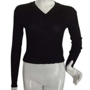 BP Sweater, L, Black V-neck, Ribbed, Crop length, Long sleeves, Lightweight